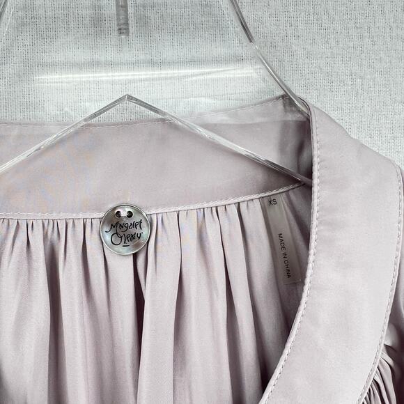 MARGARET O'LEARY Poet Blouse Womens XS Light Gray Silky Flowy Long Sleeve - Picture 8 of 11
